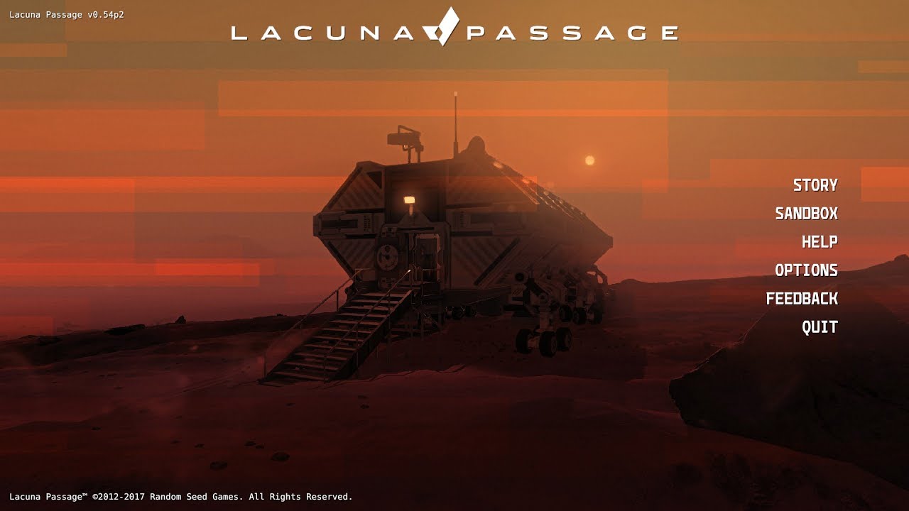 Lacuna Passage main screen, featuring a habitat and Martian terrain.